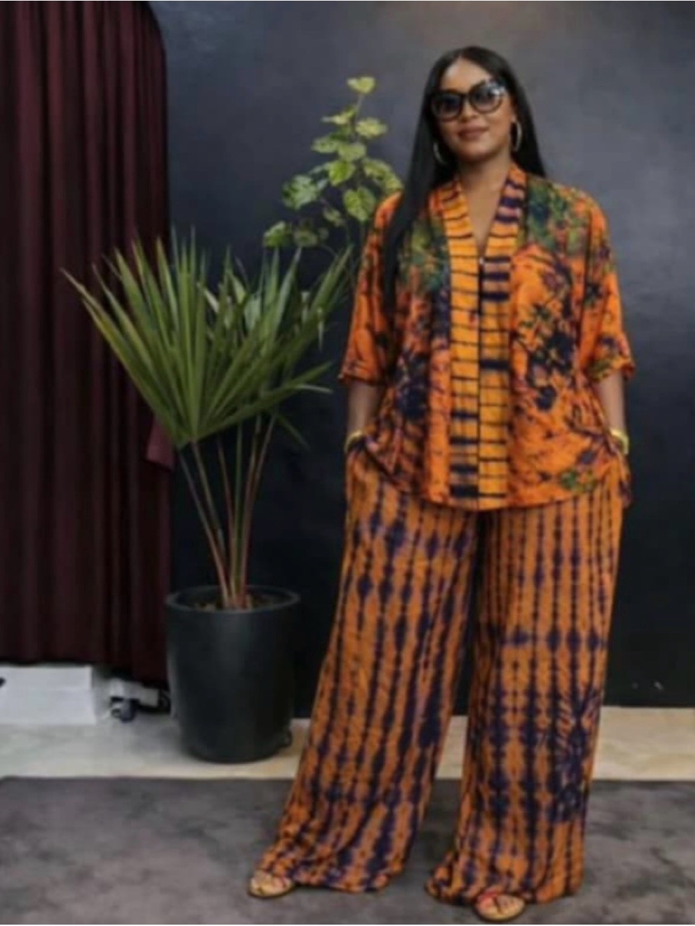 Orange Tie-Dye Boot Flare Pants with Matching Jacket